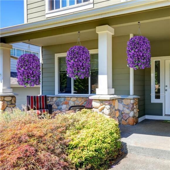 Artificial Fake Flowers Plants Hanging Baskets Outdoor Outside Spring Decor - Picture 6 of 7